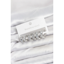 Mey İthalat® 316L Çelik Gümüş Renk Baget Zirkon Taşlı Halka Küpe Seti