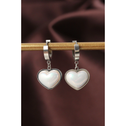 Mey İthalat® 316L Çelik Gümüş Renk Beyaz Bombeli Kalp Küpe