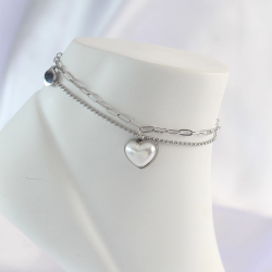 Mey İthalat® 316L Çelik Gümüş Renk Beyaz Kalpli 2li Halhal