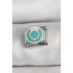 Mey İthalat® 316L Çelik Gümüş Renk Beyaz Mavi Barış İşareti İşlemeli Nomination Charm