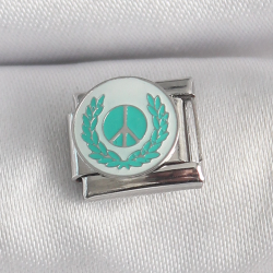 Mey İthalat® 316L Çelik Gümüş Renk Beyaz Mavi Barış İşareti İşlemeli Nomination Charm