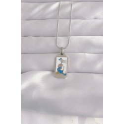 Mey İthalat® 316L Çelik Gümüş Renk Beyaz Mineli Kız Figür Tarot Kolye