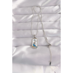 Mey İthalat® 316L Çelik Gümüş Renk Beyaz Mineli Kız Figür Tarot Kolye