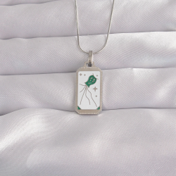 Mey İthalat® 316L Çelik Gümüş Renk Beyaz Mineli Tarot Kolye