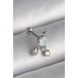 Mey İthalat® 316L Çelik Gümüş Renk Beyaz Minelik Kalp Sallantı Zirkon Taş Detay Tragus Piercing