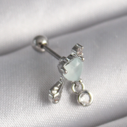 Mey İthalat® 316L Çelik Gümüş Renk Beyaz Minelik Kalp Sallantı Zirkon Taş Detay Tragus Piercing