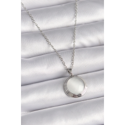 Mey İthalat® 316L Çelik Gümüş Renk Beyaz Sedefli Daire Model Kadın Kolye