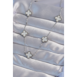 Mey İthalat® 316L Çelik Gümüş Renk Beyaz Sedefli Yonca Kolye