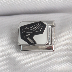 Mey İthalat® 316L Çelik Gümüş Renk Beyaz Siyah Uçak İşlemeli Portre Model Nomination Charm