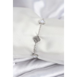 Mey İthalat® 316L Çelik Gümüş Renk Beyaz ve Zirkon Taşlı Baby Boy Yonca Kadın Bileklik