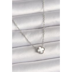 Mey İthalat® 316L Çelik Gümüş Renk Beyaz Yonca Model Kadın Kolye