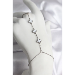 Mey İthalat® 316L Çelik Gümüş Renk Beyaz Yonca Model Kadın Şahmeran