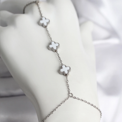 Mey İthalat® 316L Çelik Gümüş Renk Beyaz Yonca Model Kadın Şahmeran