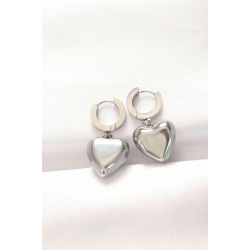 Mey İthalat® 316L Çelik Gümüş Renk Bombeli Kalp Tasarımlı Küpe