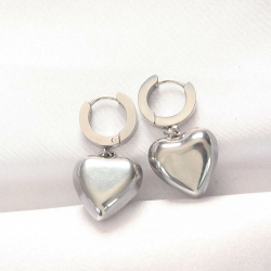 Mey İthalat® 316L Çelik Gümüş Renk Bombeli Kalp Tasarımlı Küpe