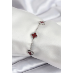 Mey İthalat® 316L Çelik Gümüş Renk Bordo Baby Boy Yonca Kadın Bileklik