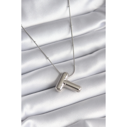 Mey İthalat® 316L Çelik Gümüş Renk Bubble "T" Harf Model Kadın Kolye