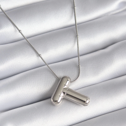 Mey İthalat® 316L Çelik Gümüş Renk Bubble "T" Harf Model Kadın Kolye