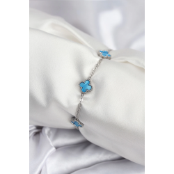 Mey İthalat® 316L Çelik Gümüş Renk Buz Mavisi Baby Boy Yonca Kadın Bileklik