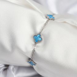 Mey İthalat® 316L Çelik Gümüş Renk Buz Mavisi Baby Boy Yonca Kadın Bileklik