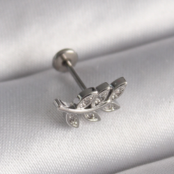 Mey İthalat® 316L Çelik Gümüş Renk Dal Model Zirkon Taş Detaylı Tragus Piercing