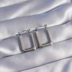 Mey İthalat® 316L Çelik Gümüş Renk Dikdörtgen Model Küpe