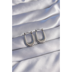 Mey İthalat® 316L Çelik Gümüş Renk Dikdörtgen Tasarımlı Tırtıklı Küpe