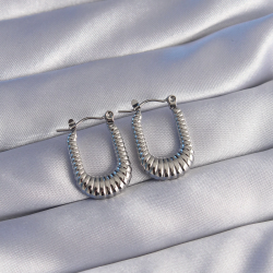 Mey İthalat® 316L Çelik Gümüş Renk Dikdörtgen Tasarımlı Tırtıklı Küpe