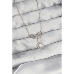 Mey İthalat® 316L Çelik Gümüş Renk Fiyonk Detay Zirkon Taşlı Tektaş Kolye