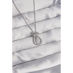 Mey İthalat® 316L Çelik Gümüş Renk Fiyonk Detaylı Zirkon Taşlı Damla Model Kolye