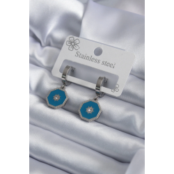 Mey İthalat® 316L Çelik Gümüş Renk Geometrik Model Zirkon Taş Detay Kadın Küpe