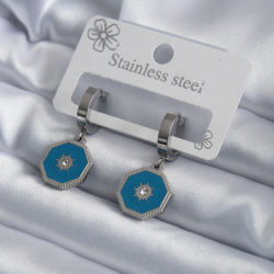 Mey İthalat® 316L Çelik Gümüş Renk Geometrik Model Zirkon Taş Detay Kadın Küpe