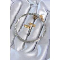 Mey İthalat® 316L Çelik Gümüş Renk Gold Detay Sarmal Model Erkek Bileklik Yüzük Kombini