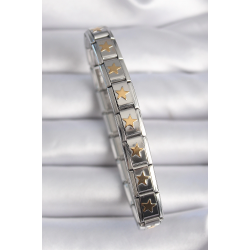 Mey İthalat® 316L Çelik Gümüş Renk Gold Yıldız İşleme Nomination Charm Bileklik