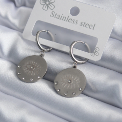 Mey İthalat® 316L Çelik Gümüş Renk Göz İşleme Zirkon Taş Detay Kadın Küpe