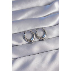 Mey İthalat® 316L Çelik Gümüş Renk İçi Oval Tasarımlı Küpe