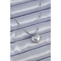 Mey İthalat® 316L Çelik Gümüş Renk İncili Kalp Model Minimal Top Detay Kadın Kolye