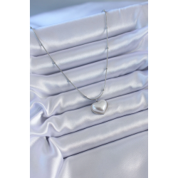 Mey İthalat® 316L Çelik Gümüş Renk İncili Kalp Model Minimal Top Detay Kadın Kolye