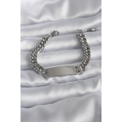 Mey İthalat® 316L Çelik Gümüş Renk İsim Yazılabilir Plaka Model Kadın Bileklik