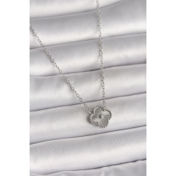 Mey İthalat® 316L Çelik Gümüş Renk İşleme Detaylı Yonca Model Kadın Kolye