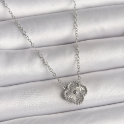 Mey İthalat® 316L Çelik Gümüş Renk İşleme Detaylı Yonca Model Kadın Kolye