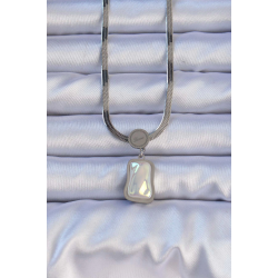 Mey İthalat® 316L Çelik Gümüş Renk İtalyan Zincir Ezme Taşlı Kolye