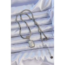 Mey İthalat® 316L Çelik Gümüş Renk İtalyan Zincir Ezme Taşlı Kolye