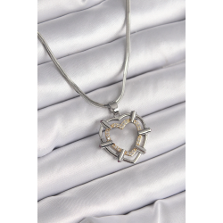 Mey İthalat® 316L Çelik Gümüş Renk İtalyan Zincir Mix Renk Zirkon Taş Detay Kalp Model Kadın Kolye