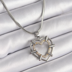 Mey İthalat® 316L Çelik Gümüş Renk İtalyan Zincir Mix Renk Zirkon Taş Detay Kalp Model Kadın Kolye