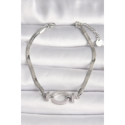 Mey İthalat® 316L Çelik Gümüş Renk İtalyan Zincir Model Zirkon Taşlı Halka Figür Kadın Bileklik