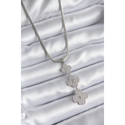 Mey İthalat® 316L Çelik Gümüş Renk İtalyan Zincir Zirkon Taşı Yonca Model Kadın Kolye