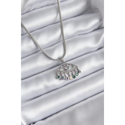 Mey İthalat® 316L Çelik Gümüş Renk İtalyan Zincir Zirkon Taşlı Göz Figür Kadın Kolye