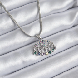 Mey İthalat® 316L Çelik Gümüş Renk İtalyan Zincir Zirkon Taşlı Göz Figür Kadın Kolye