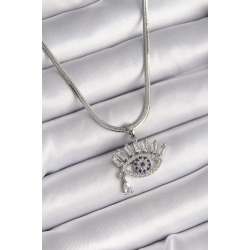 Mey İthalat® 316L Çelik Gümüş Renk İtalyan Zincir Zirkon Taşlı Göz Model Kadın Kolye